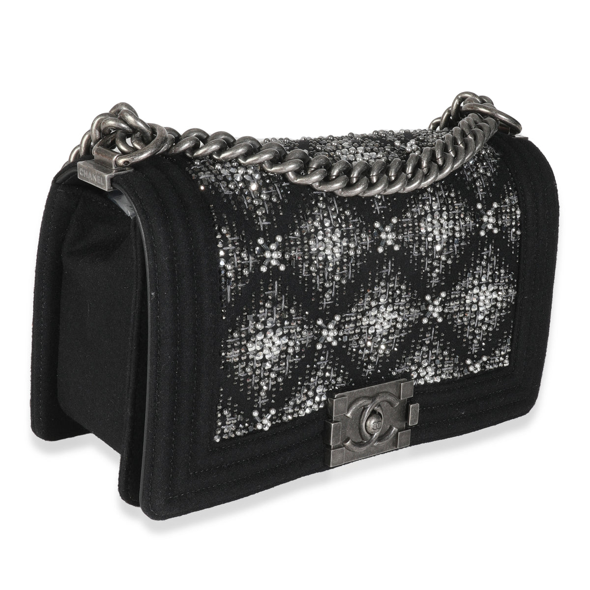 Black Jersey Strass Old Medium Boy Bag