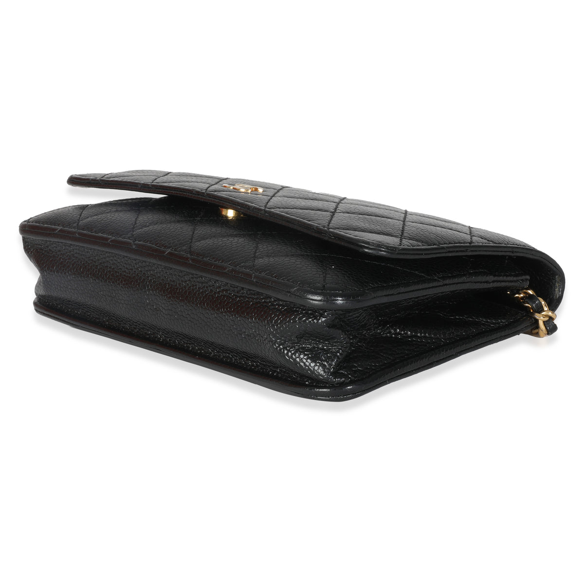 Black Quilted Caviar Classic Wallet On Chain