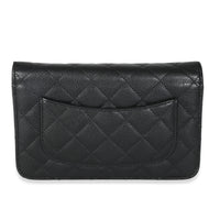 Black Quilted Caviar Classic Wallet On Chain