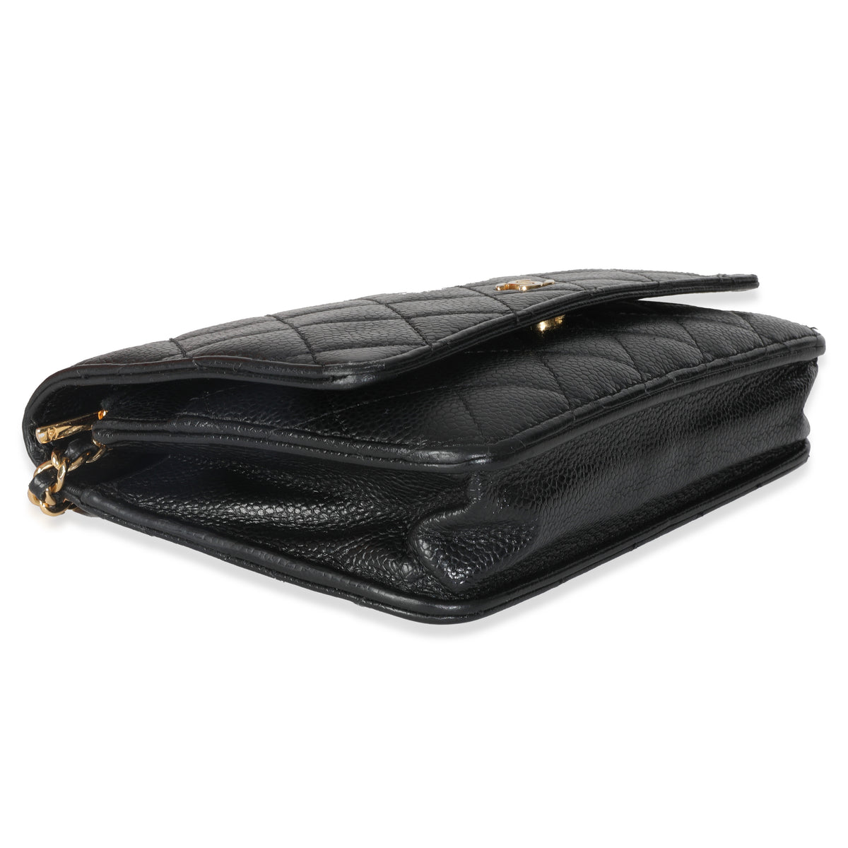 Black Quilted Caviar Classic Wallet On Chain
