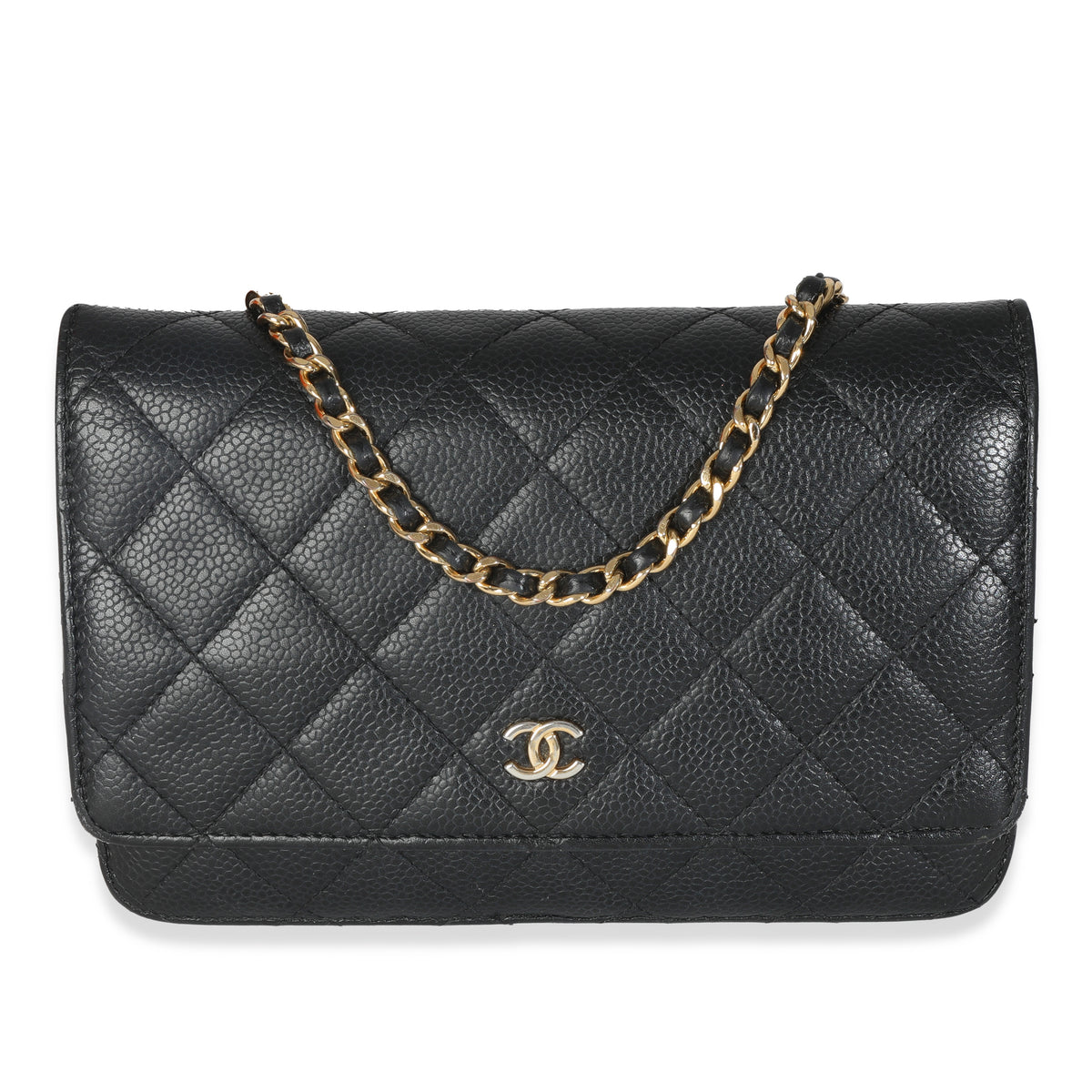 Black Quilted Caviar Classic Wallet On Chain