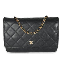 Black Quilted Caviar Classic Wallet On Chain