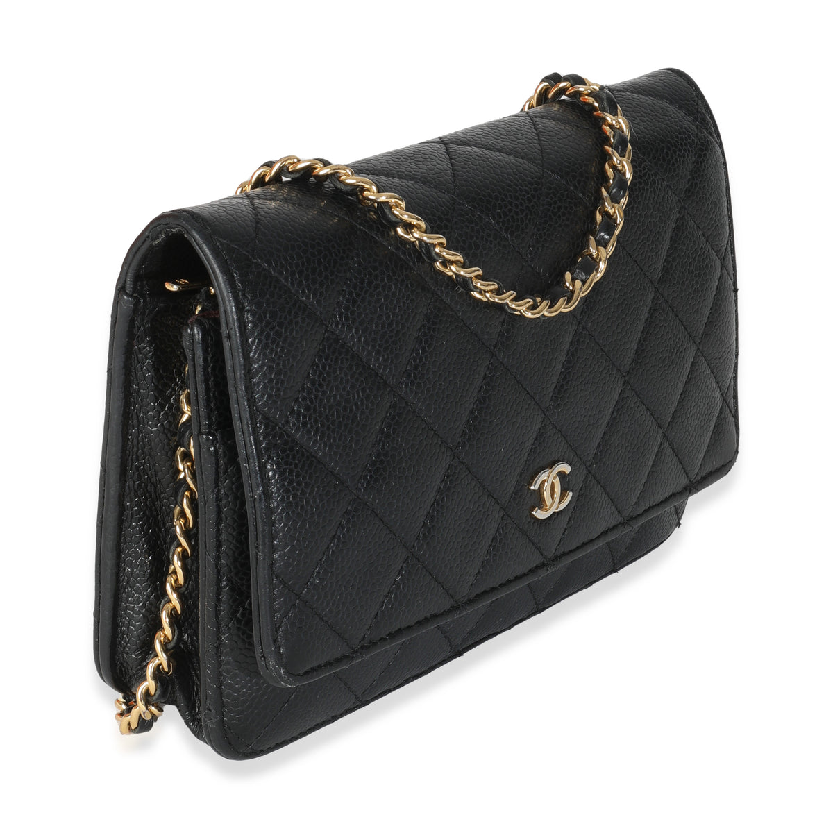 Black Quilted Caviar Classic Wallet On Chain