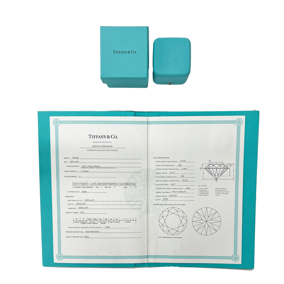 Platinum Tiffany & Co. Solitaire Engagement Ring, .77 Ct. H VVS1