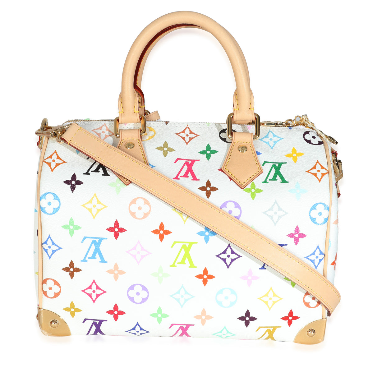 x TM Monogram White Multicolor Canvas Speedy Bandouliere 25