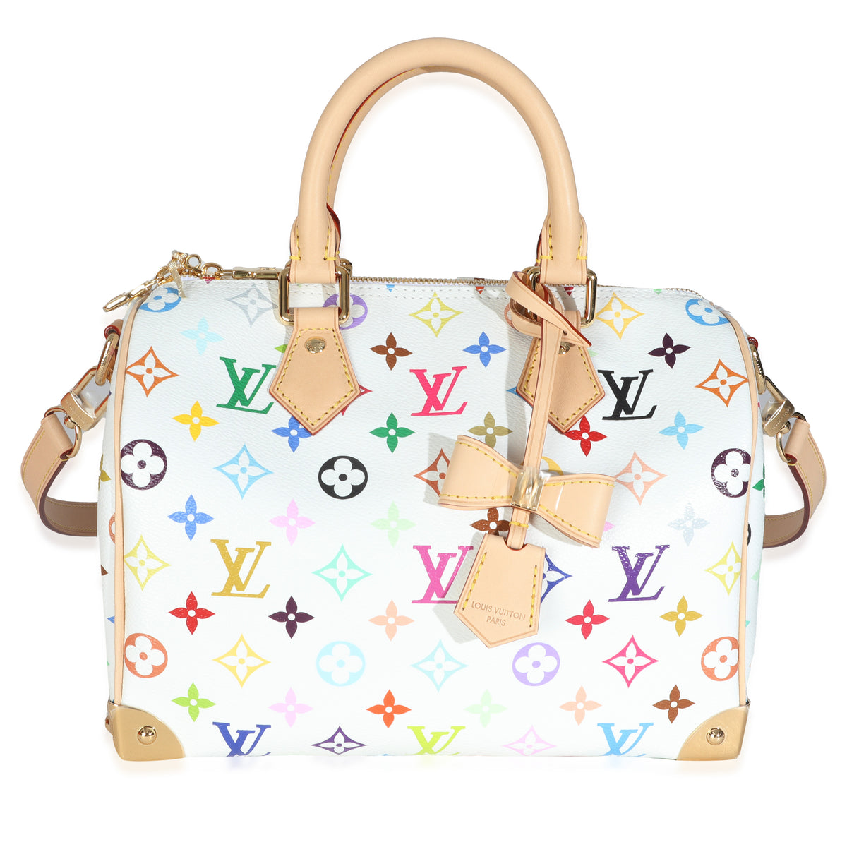 x TM Monogram White Multicolor Canvas Speedy Bandouliere 25