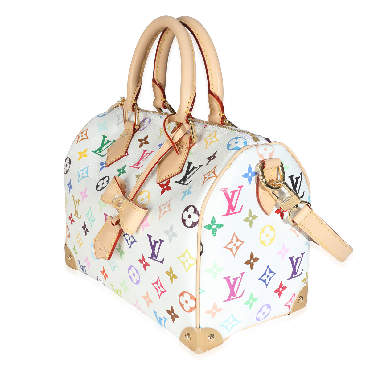 x TM Monogram White Multicolor Canvas Speedy Bandouliere 25
