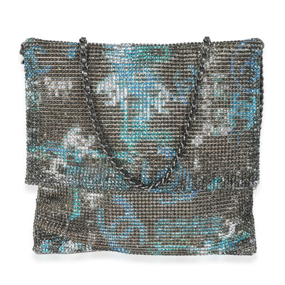 Silver Blue Graffiti CC Chainmail Flap Bag