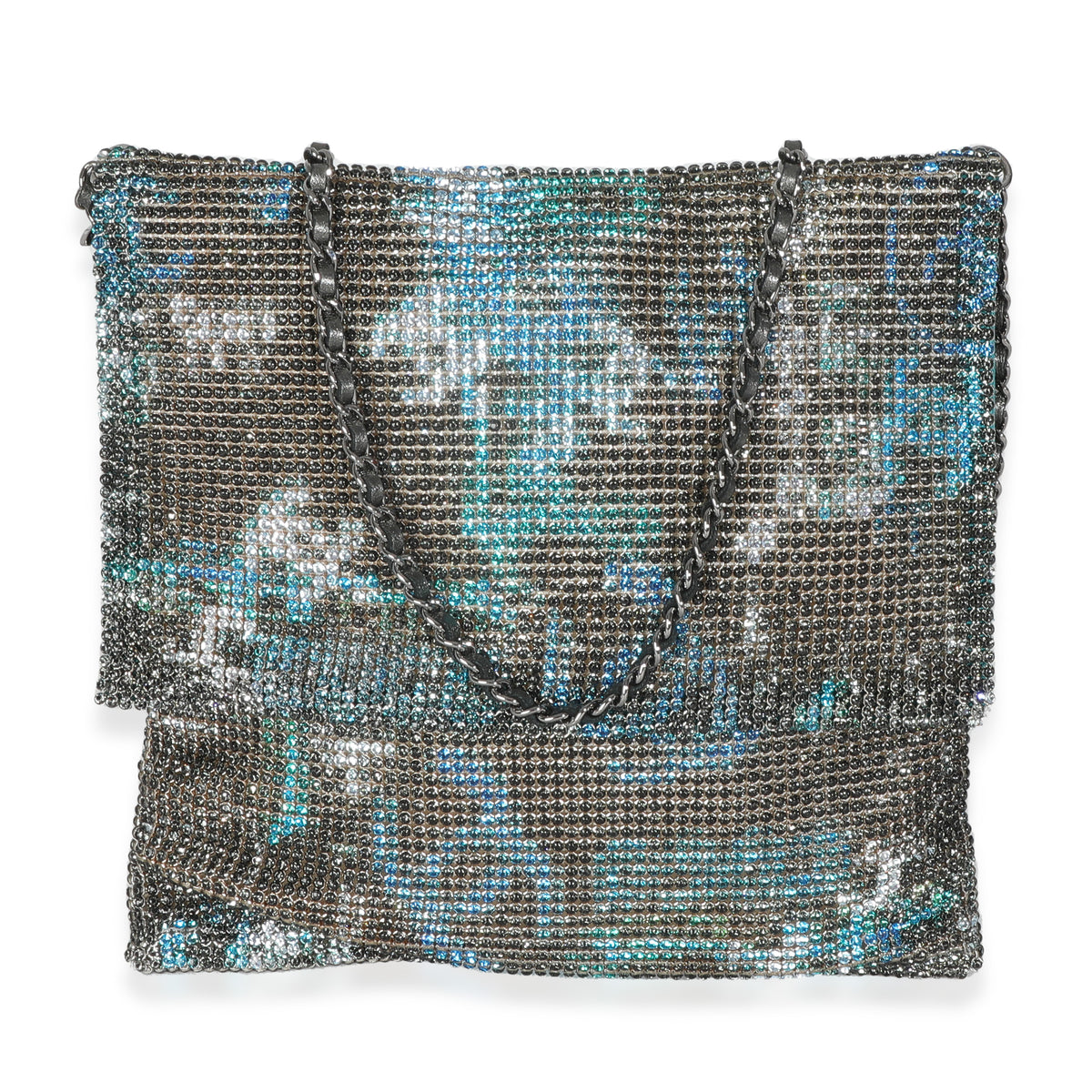 Silver Blue Graffiti CC Chainmail Flap Bag