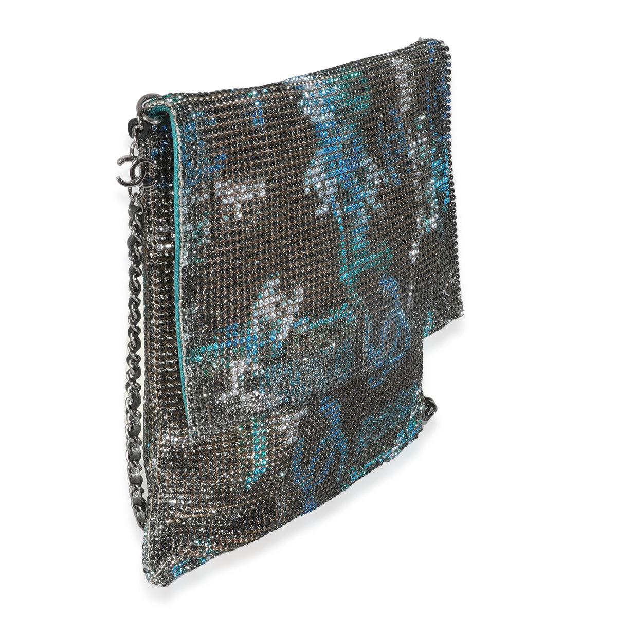 Silver Blue Graffiti CC Chainmail Flap Bag