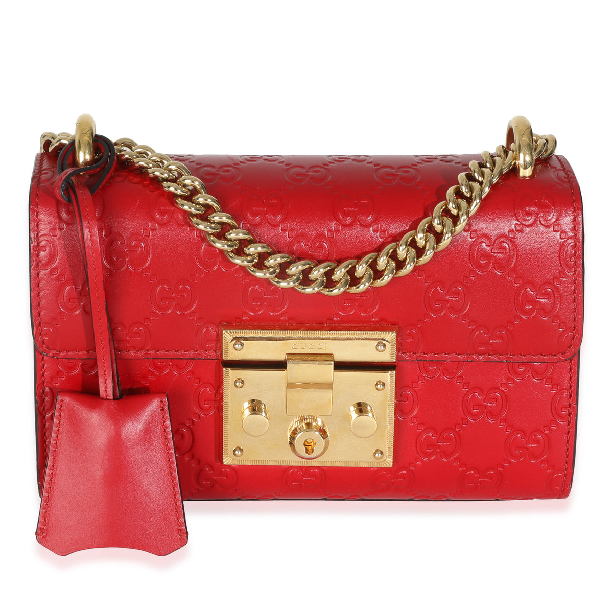 Red Guccissima Small Padlock Shoulder Bag