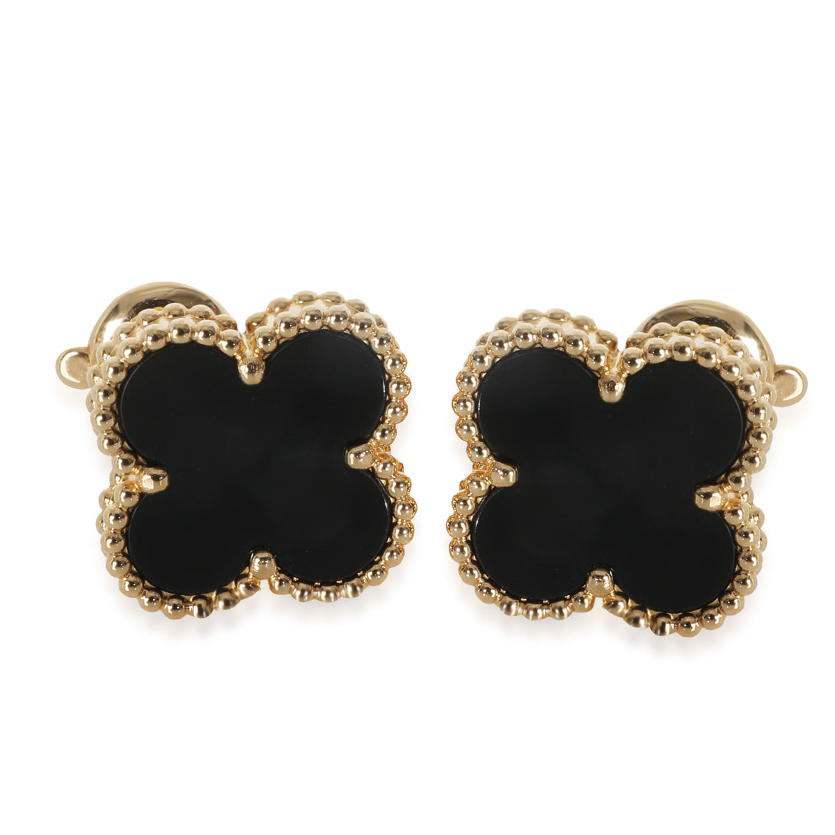 Yellow Gold Onyx Vintage Alhambra Earrings