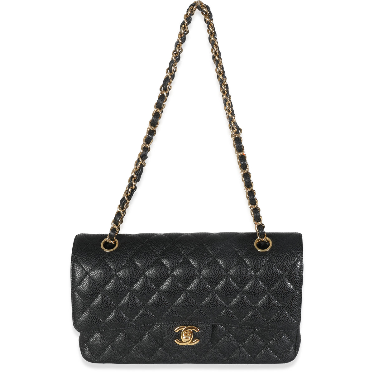 Black Quilted Caviar Medium Classic Double Flap Handbag
