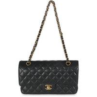 Black Quilted Caviar Medium Classic Double Flap Handbag