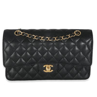 Black Quilted Caviar Medium Classic Double Flap Handbag
