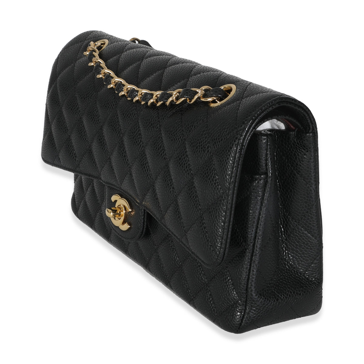 Black Quilted Caviar Medium Classic Double Flap Handbag