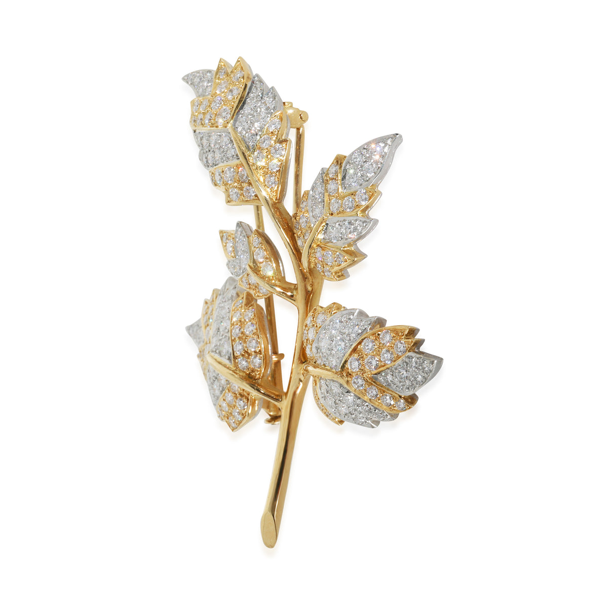 Yellow Gold & Platinum Diamond 5 Leaf Schlumberger Brooch