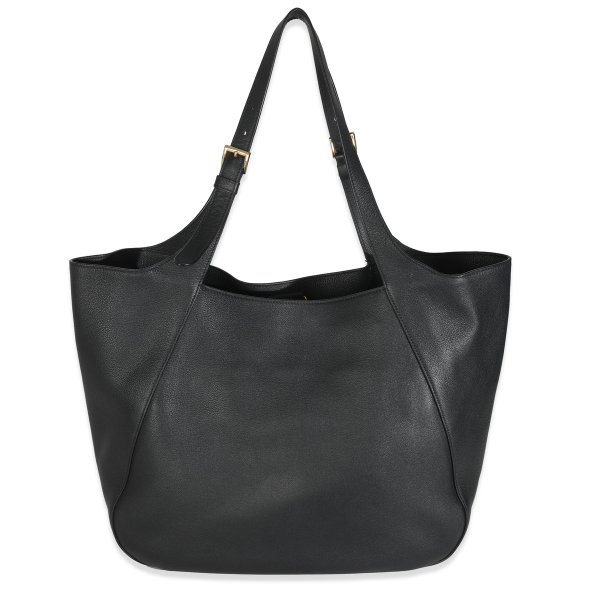 Black Calfskin Buckle Large Leather Tote