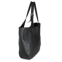Black Calfskin Buckle Large Leather Tote