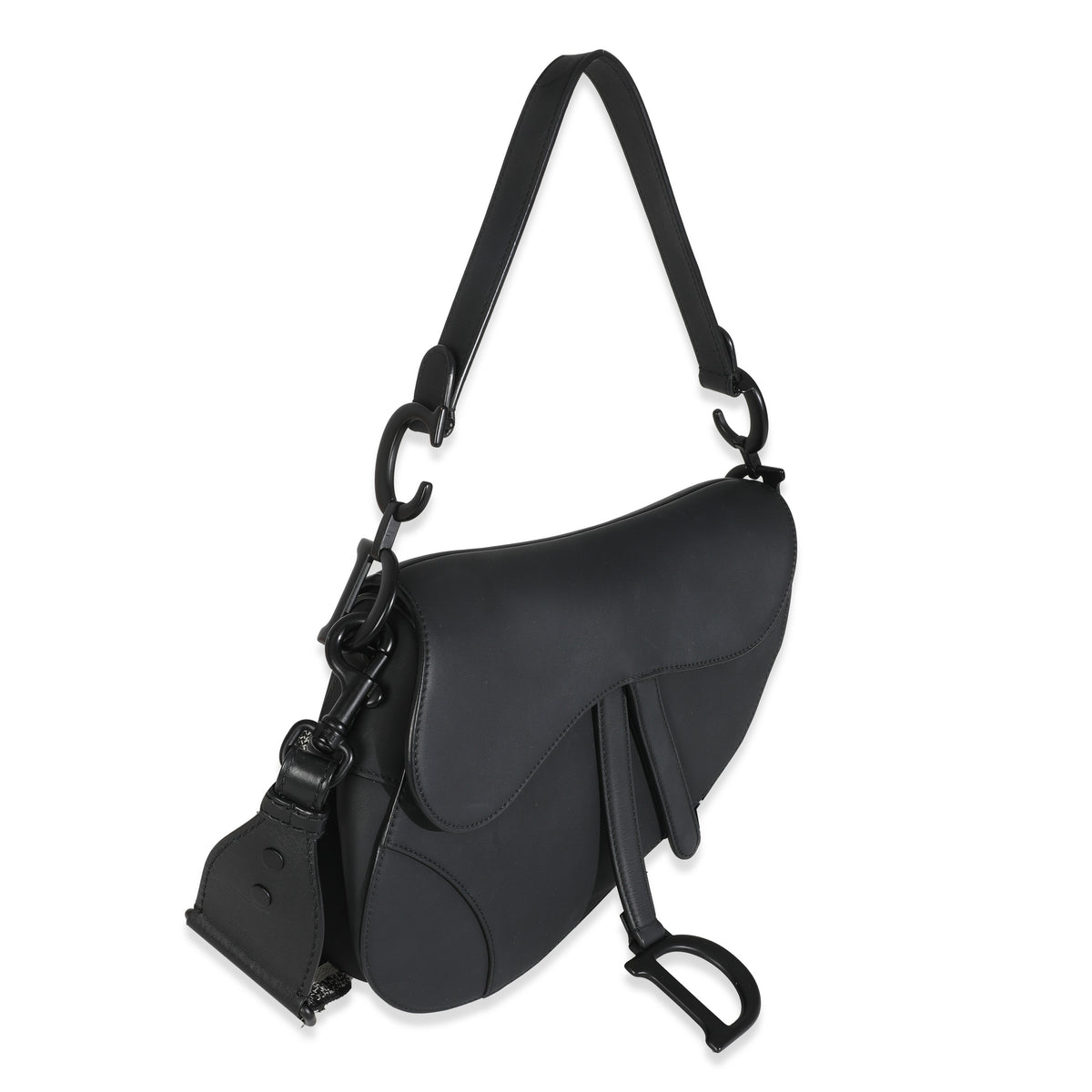 Black Ultramatte Calfskin Medium Saddle Bag