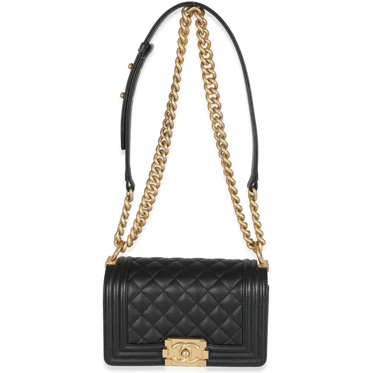 Black Quilted Caviar Small Boy Handbag