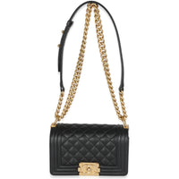 Black Quilted Caviar Small Boy Handbag