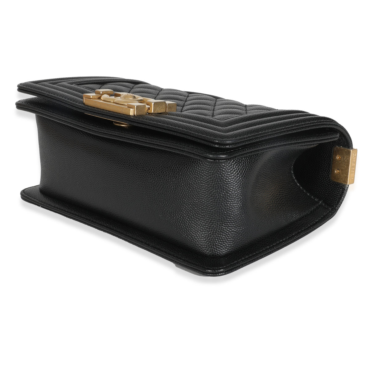 Black Quilted Caviar Small Boy Handbag