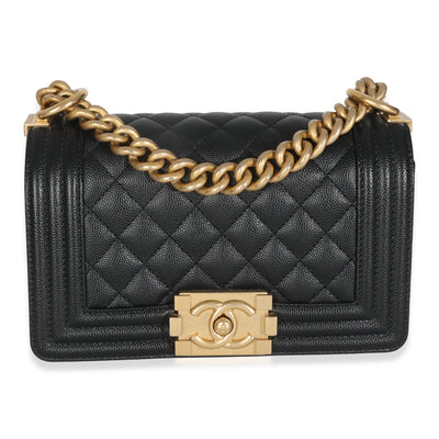 Black Quilted Caviar Small Boy Handbag