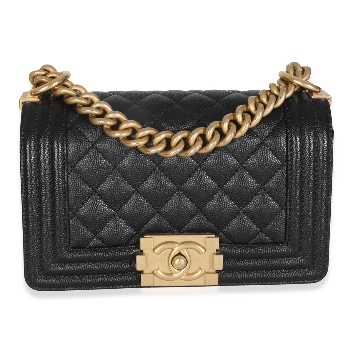 Black Quilted Caviar Small Boy Handbag
