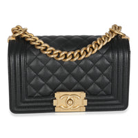 Black Quilted Caviar Small Boy Handbag
