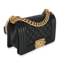 Black Quilted Caviar Small Boy Handbag