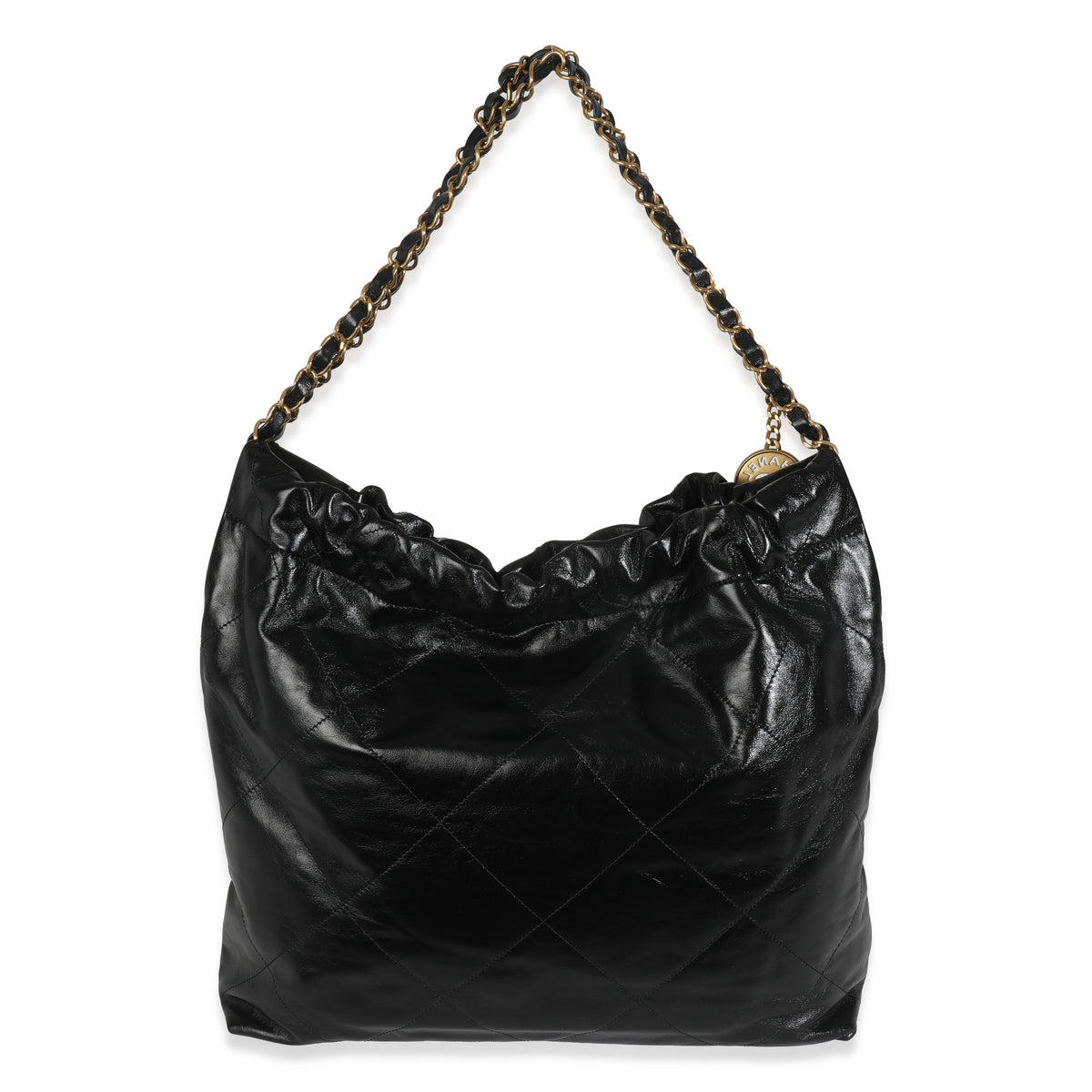 Black Shiny Quilted Calfskin Medium Chanel 22 Hobo