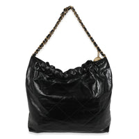 Black Shiny Quilted Calfskin Medium Chanel 22 Hobo