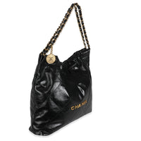 Black Shiny Quilted Calfskin Medium Chanel 22 Hobo