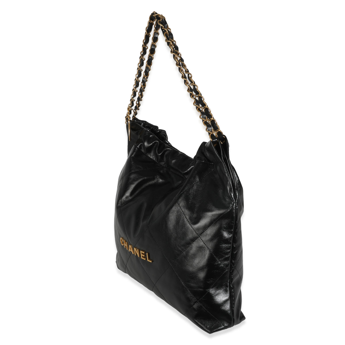 Black Shiny Quilted Calfskin Medium Chanel 22 Hobo