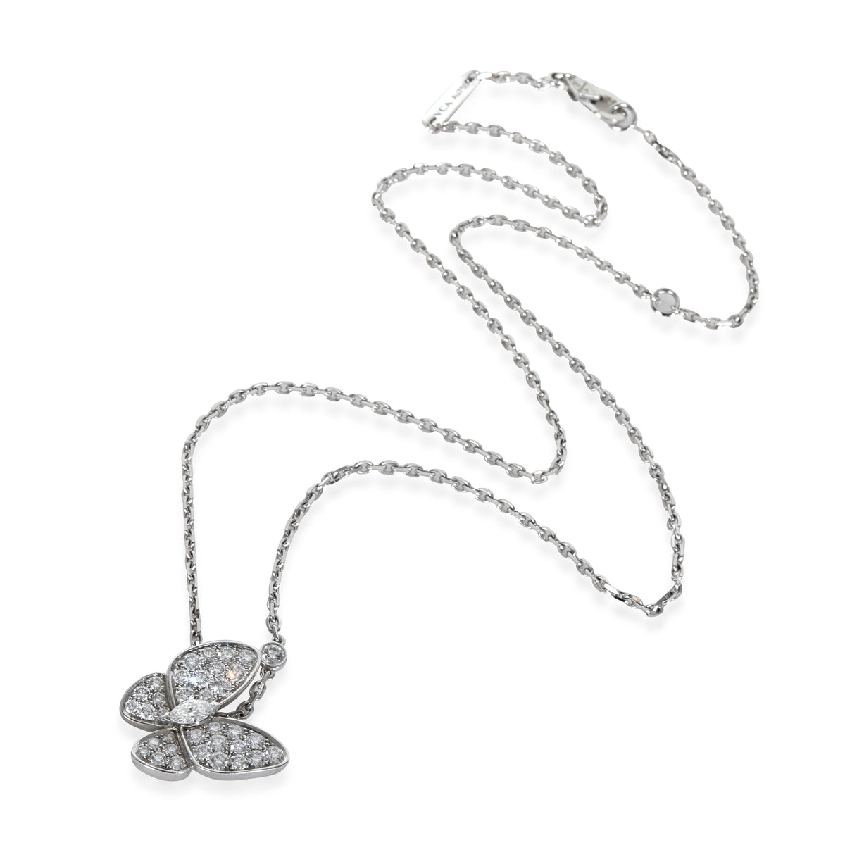 White Gold Diamond Two Butterfly Necklace