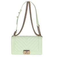 Light Green Caviar Chevron Old Medium Boy Handbag