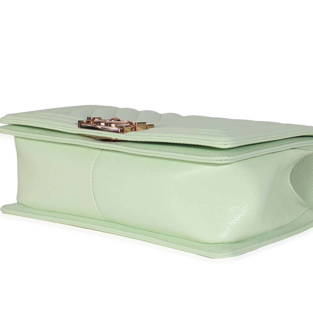 Light Green Caviar Chevron Old Medium Boy Handbag