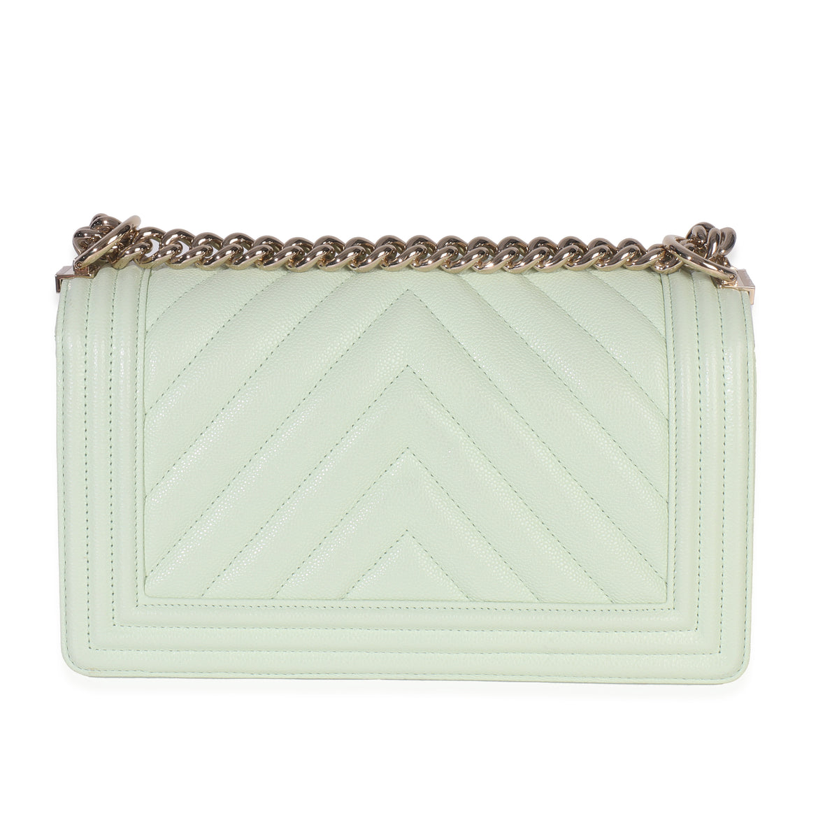 Light Green Caviar Chevron Old Medium Boy Handbag