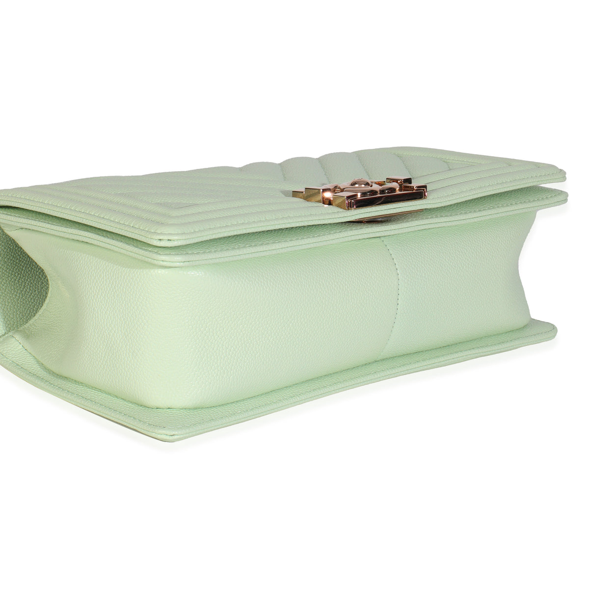 Light Green Caviar Chevron Old Medium Boy Handbag