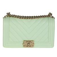 Light Green Caviar Chevron Old Medium Boy Handbag