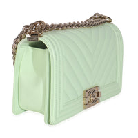 Light Green Caviar Chevron Old Medium Boy Handbag