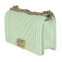 Light Green Caviar Chevron Old Medium Boy Handbag