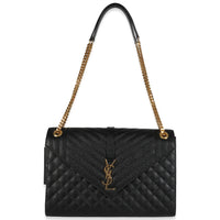 Black Grain De Poudre Mixed Matelasse Large Triquilt Satchel