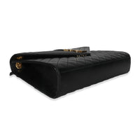 Black Grain De Poudre Mixed Matelasse Large Triquilt Satchel