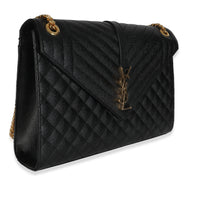 Black Grain De Poudre Mixed Matelasse Large Triquilt Satchel