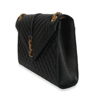 Black Grain De Poudre Mixed Matelasse Large Triquilt Satchel