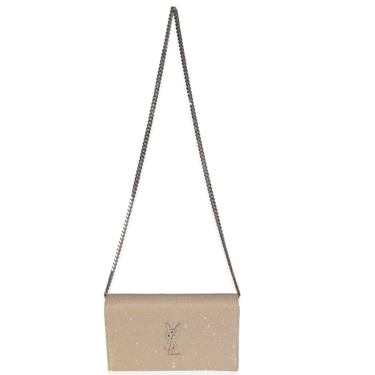 Beige Metallic Sparkle Fabric Monogram Kate Chain Bag