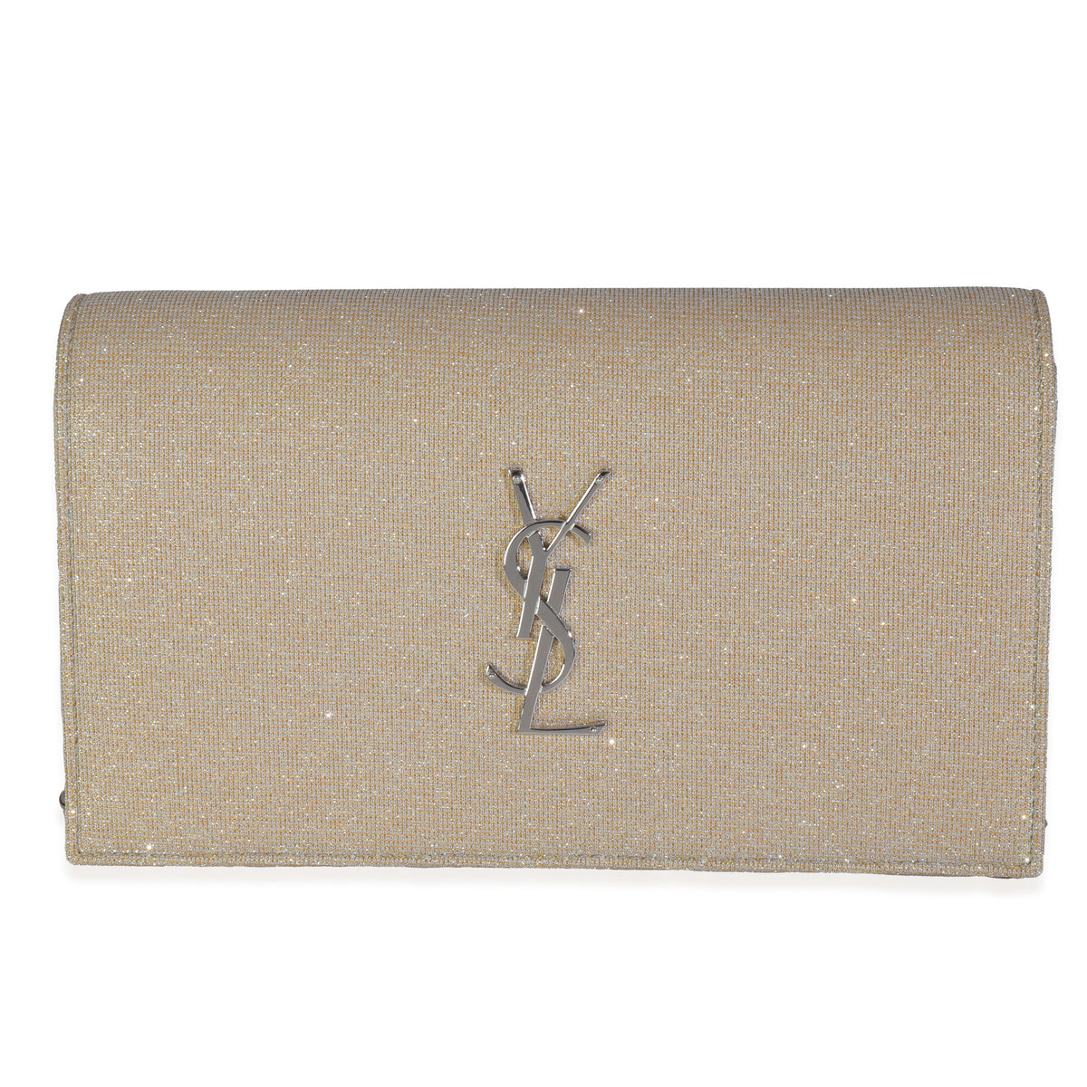 Beige Metallic Sparkle Fabric Monogram Kate Chain Bag