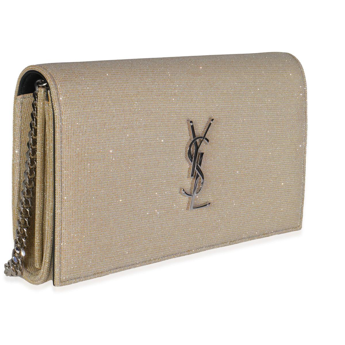 Beige Metallic Sparkle Fabric Monogram Kate Chain Bag